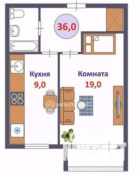 1-к квартира, вторичка, 36м2, 4/10 этаж
