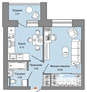 1-к квартира, вторичка, 35м2, 5/6 этаж