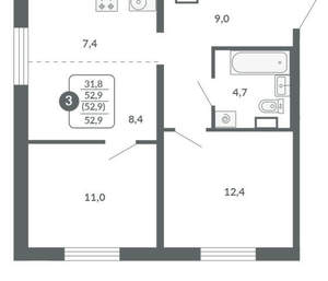 2-к квартира, вторичка, 53м2, 7/17 этаж