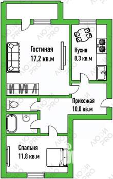 2-к квартира, вторичка, 51м2, 2/6 этаж