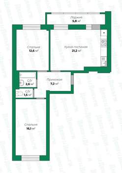 2-к квартира, вторичка, 67м2, 7/16 этаж