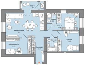 4-к квартира, вторичка, 87м2, 1/8 этаж