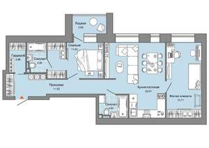 2-к квартира, вторичка, 74м2, 2/8 этаж