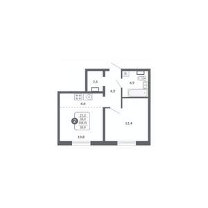 2-к квартира, вторичка, 39м2, 12/17 этаж