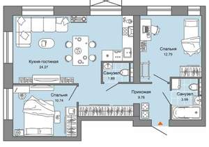 2-к квартира, вторичка, 63м2, 3/8 этаж