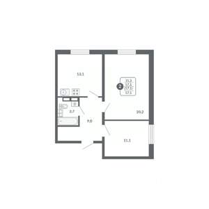 2-к квартира, вторичка, 57м2, 9/17 этаж