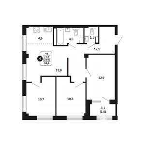 4-к квартира, вторичка, 73м2, 14/17 этаж