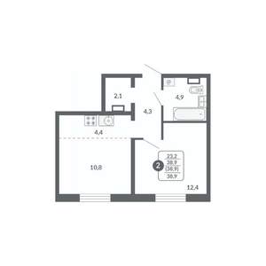 2-к квартира, вторичка, 39м2, 10/17 этаж