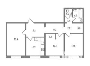 3-к квартира, вторичка, 76м2, 1/16 этаж