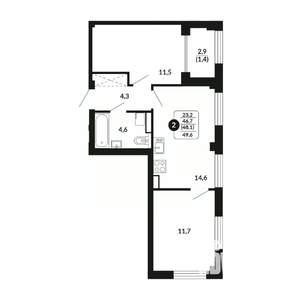 2-к квартира, вторичка, 48м2, 10/17 этаж