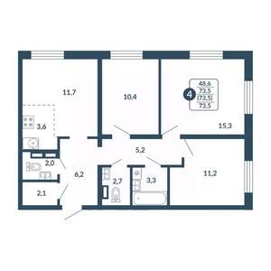 4-к квартира, вторичка, 74м2, 5/17 этаж