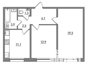 2-к квартира, вторичка, 57м2, 2/17 этаж