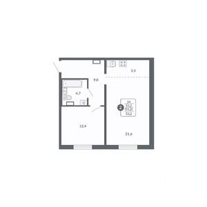 2-к квартира, вторичка, 53м2, 13/17 этаж