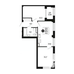 2-к квартира, вторичка, 48м2, 6/17 этаж