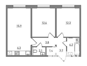 3-к квартира, вторичка, 60м2, 7/17 этаж