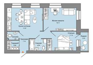 2-к квартира, вторичка, 62м2, 4/8 этаж