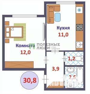 1-к квартира, вторичка, 31м2, 5/5 этаж