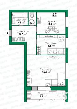 2-к квартира, вторичка, 70м2, 8/10 этаж