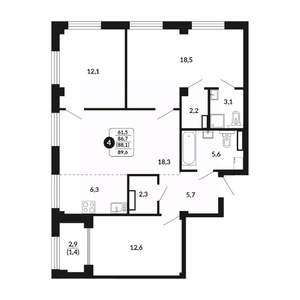 4-к квартира, вторичка, 88м2, 7/17 этаж