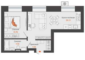 1-к квартира, вторичка, 39м2, 2/12 этаж