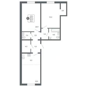 3-к квартира, вторичка, 86м2, 2/17 этаж