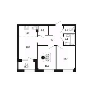 3-к квартира, вторичка, 55м2, 2/17 этаж