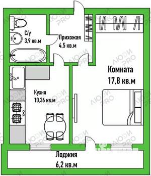 1-к квартира, вторичка, 37м2, 9/10 этаж