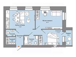 2-к квартира, вторичка, 62м2, 4/8 этаж