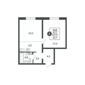 2-к квартира, вторичка, 48м2, 14/17 этаж