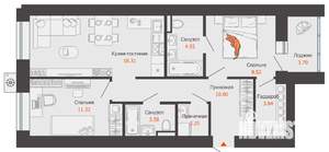 2-к квартира, строящийся дом, 66м2, 2/12 этаж