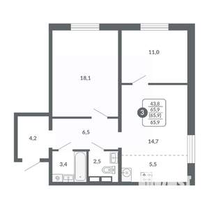 3-к квартира, вторичка, 66м2, 3/17 этаж