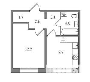 1-к квартира, вторичка, 34м2, 9/16 этаж