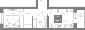 1-к квартира, вторичка, 39м2, 2/4 этаж