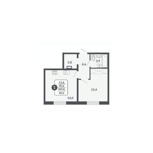 1-к квартира, вторичка, 41м2, 15/17 этаж