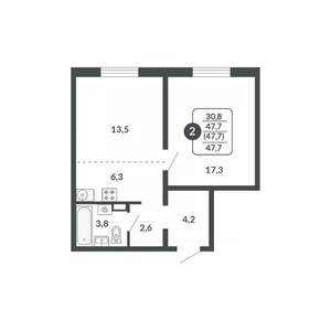 2-к квартира, вторичка, 48м2, 16/17 этаж