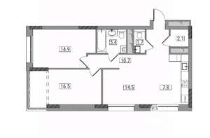3-к квартира, вторичка, 74м2, 17/17 этаж