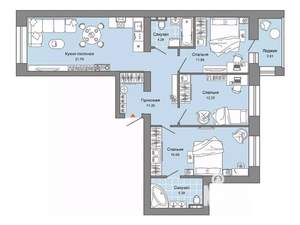 3-к квартира, строящийся дом, 85м2, 2/6 этаж