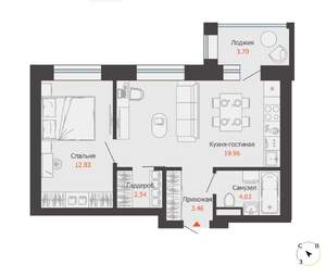 2-к квартира, вторичка, 45м2, 1/4 этаж