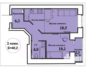 2-к квартира, сданный дом, 40м2, 13/15 этаж
