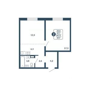 2-к квартира, вторичка, 48м2, 8/17 этаж