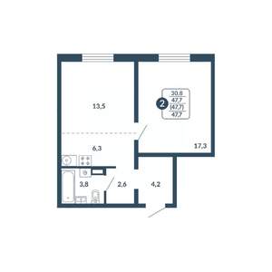 2-к квартира, вторичка, 48м2, 5/17 этаж