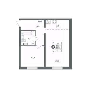 2-к квартира, вторичка, 53м2, 5/17 этаж