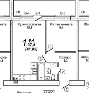 1-к квартира, вторичка, 37м2, 1/4 этаж