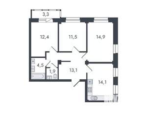 3-к квартира, вторичка, 76м2, 13/16 этаж