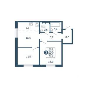 3-к квартира, вторичка, 57м2, 13/17 этаж