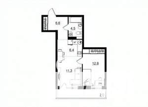 2-к квартира, строящийся дом, 44м2, 4/11 этаж