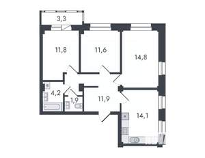 3-к квартира, вторичка, 74м2, 4/16 этаж