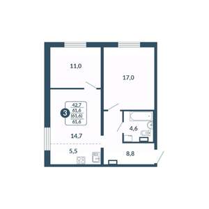 3-к квартира, вторичка, 62м2, 15/17 этаж
