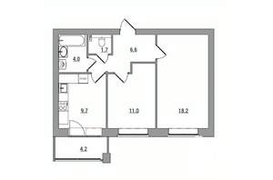 2-к квартира, вторичка, 55м2, 6/7 этаж