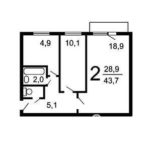 2-к квартира, вторичка, 44м2, 5/5 этаж